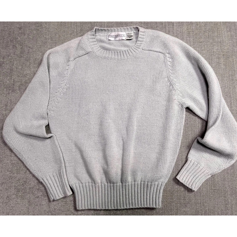 Conspiracy Mens Gray Tight Knit Acrylic Crew Neck Long Sleeve Sweater Size M